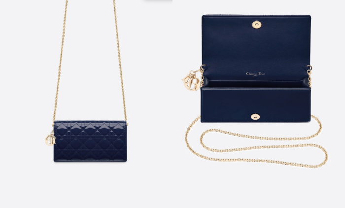 2022 DIOR加價|LADY DIOR 小袋靛藍色漆面 Cannage 藤格紋圖案小牛皮現價:$16,300